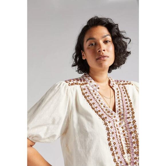 Anthropologie Embroidered Beaded Peasant Blouse, Used, Plus Size 1X - Picture 2 of 8